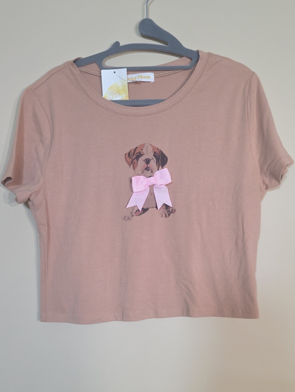 Sugar Moon NWT Dog Graphic Crop Tee Dusty Rose Pink Bow | Size XL - Picture 3 of 6